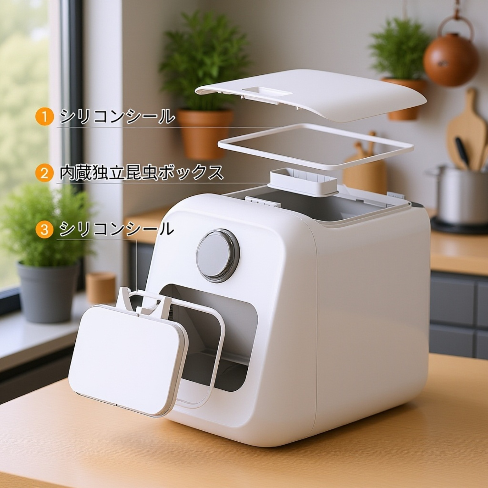 ワンタッチで開閉できる米びつの使い方イメージ