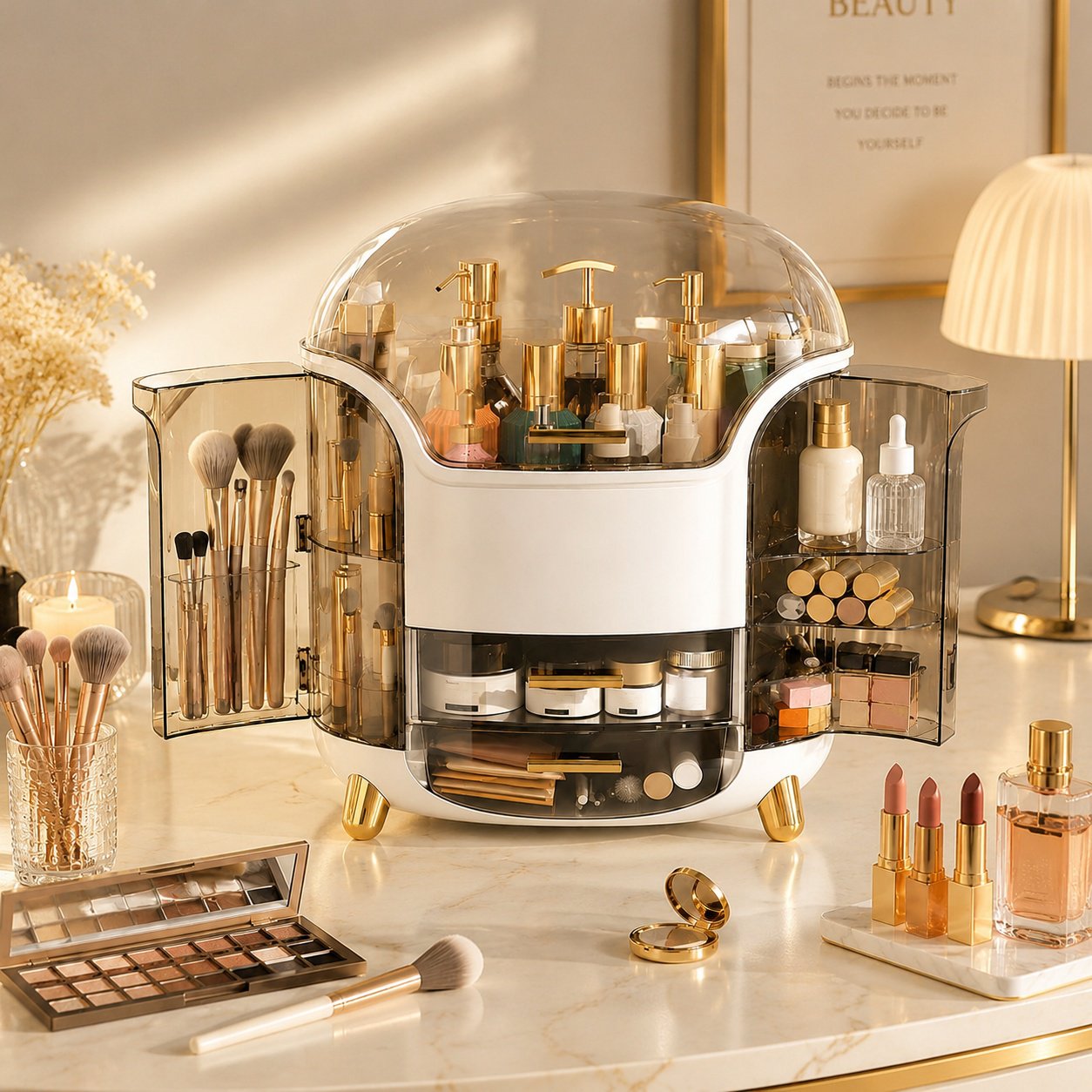 Makeup storage box for skincare, beauty accessories, and tools