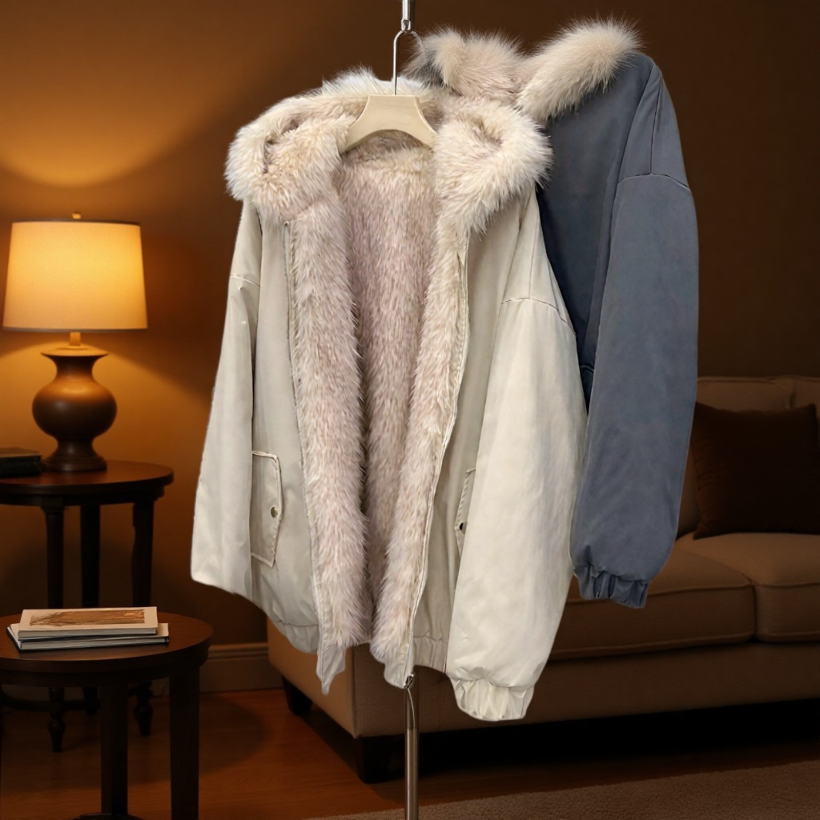 여성 아메리칸 스트리트 패딩 쇼트 양면 도톰한 코트 퍼 후드 패딩 겨울 기모 코트