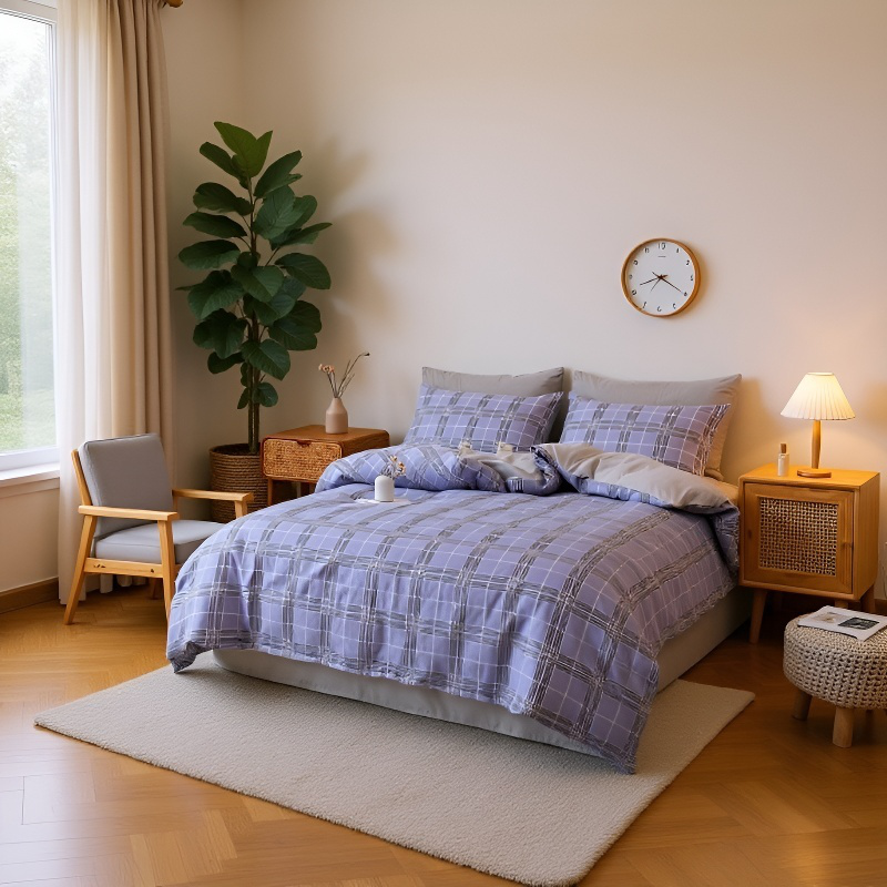 침구 순면 체크 시트 학생이 침대 시트를 측량하다 순면 체크 학생 침대 시트