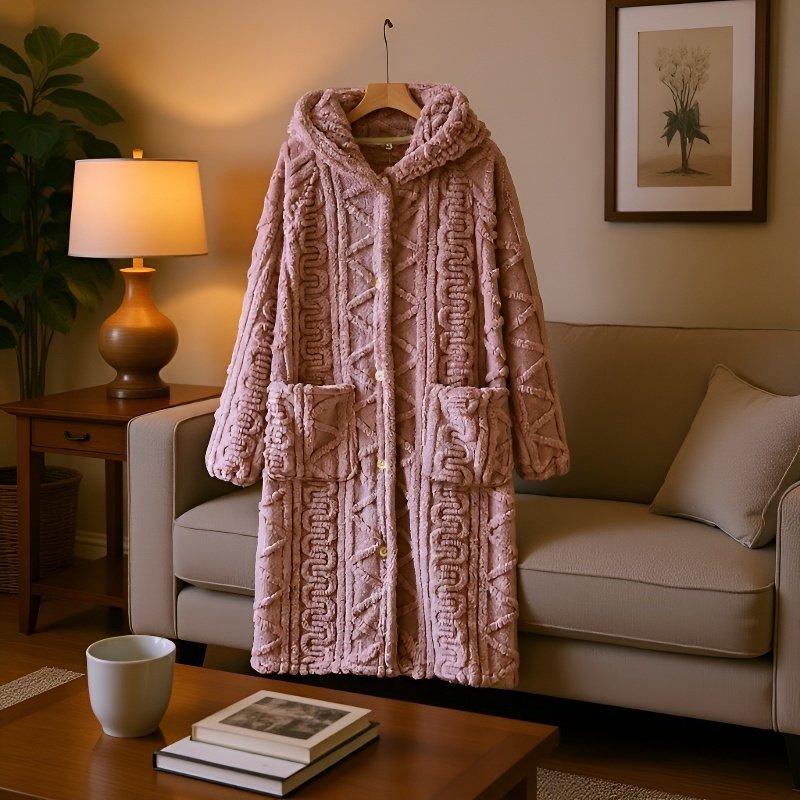  Thick and Warm Plush Hooded Bathrobe for Women and Men — Cozy Flannel Sleepwear