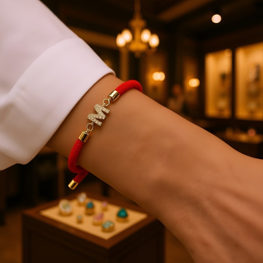 Náramek s písmenem a diamanty, ručně pletený, 26 písmen