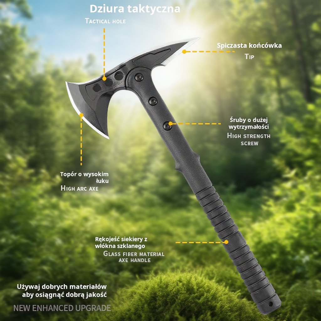 Wielofunkcyjny topór taktyczny, nóż z toporem górskim, broń przetrwania do samoobrony na zewnątrz, d