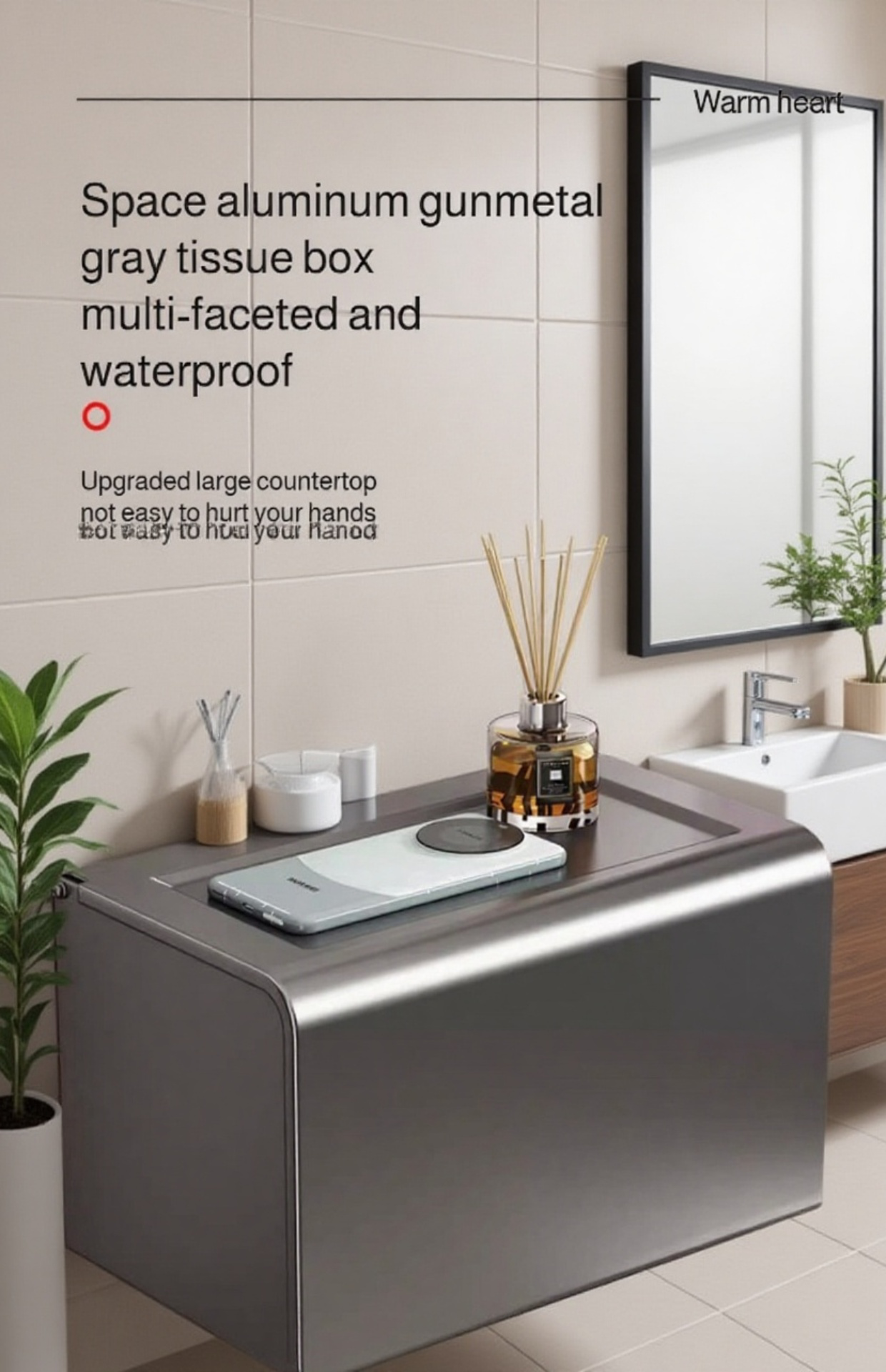 Waterproof Space Aluminum Toilet Paper Holder with Shelf installed in bathroom