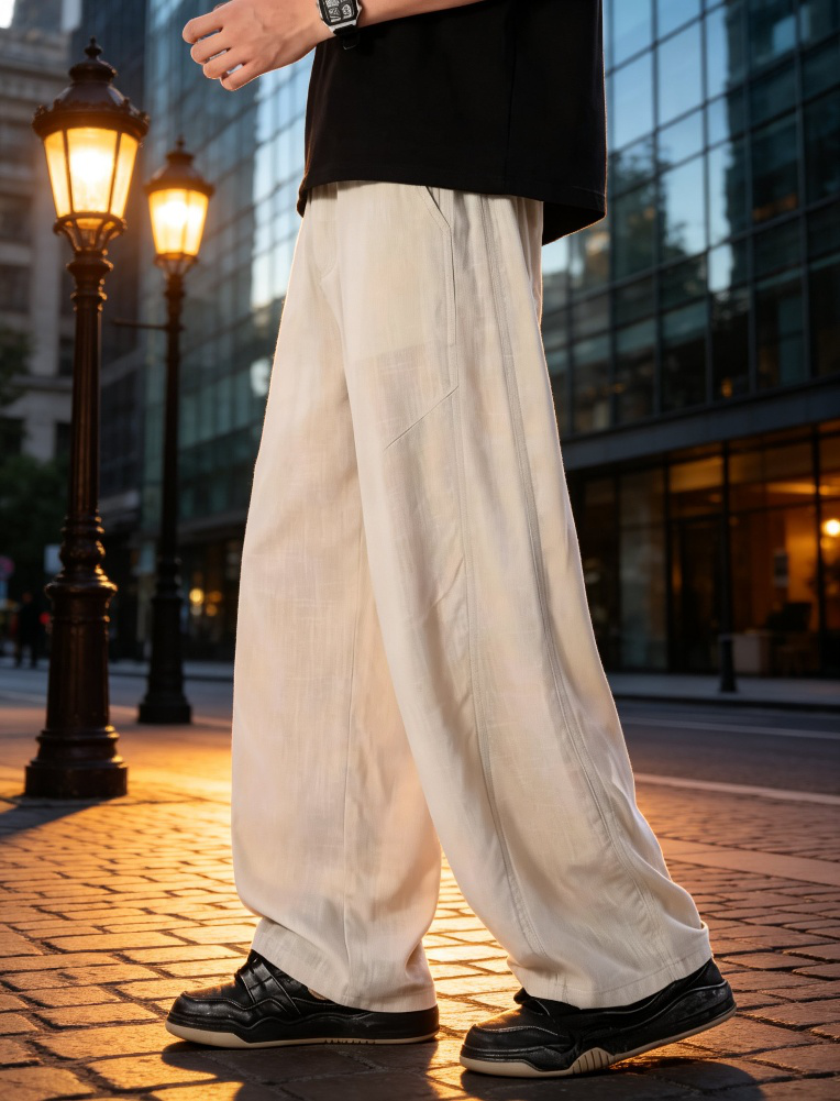 봄여름용 통기성 남성 린넨 와이드 팬츠 착용 샷