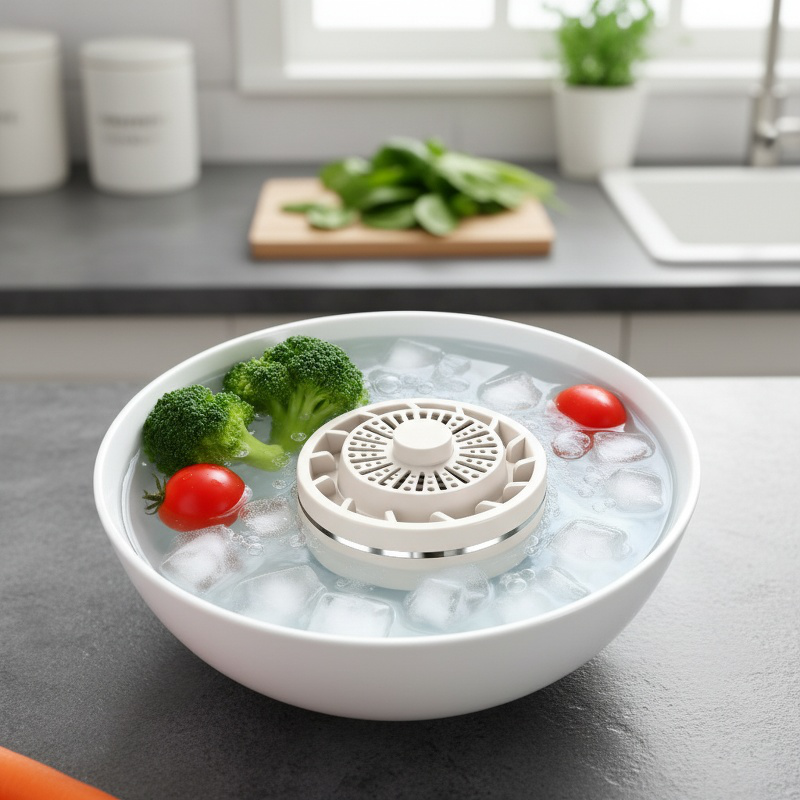Compact fruit and vegetable washing device