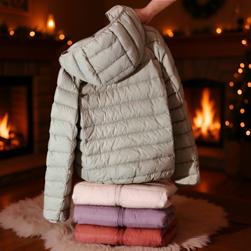 가을 겨울 여자 아우터 박시 후드 쇼트 화이트 오리털 경량 패딩