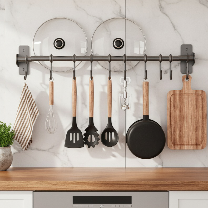 No-drill Wall Hooks Multi-functional Kitchen and Bathroom Storage Rack