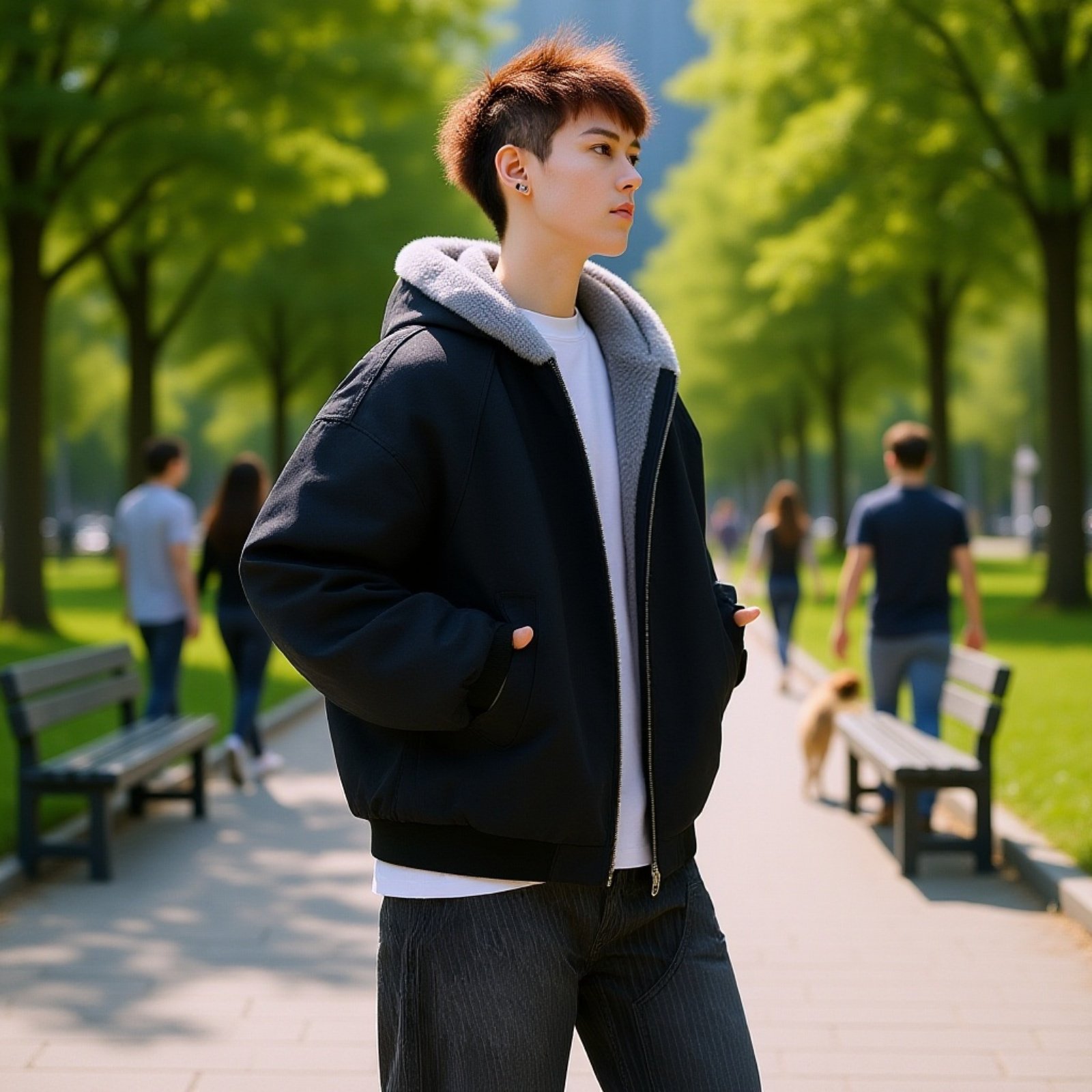 冬季メンズ裏起毛PUレザーパーカー 厚手保温カジュアルコート