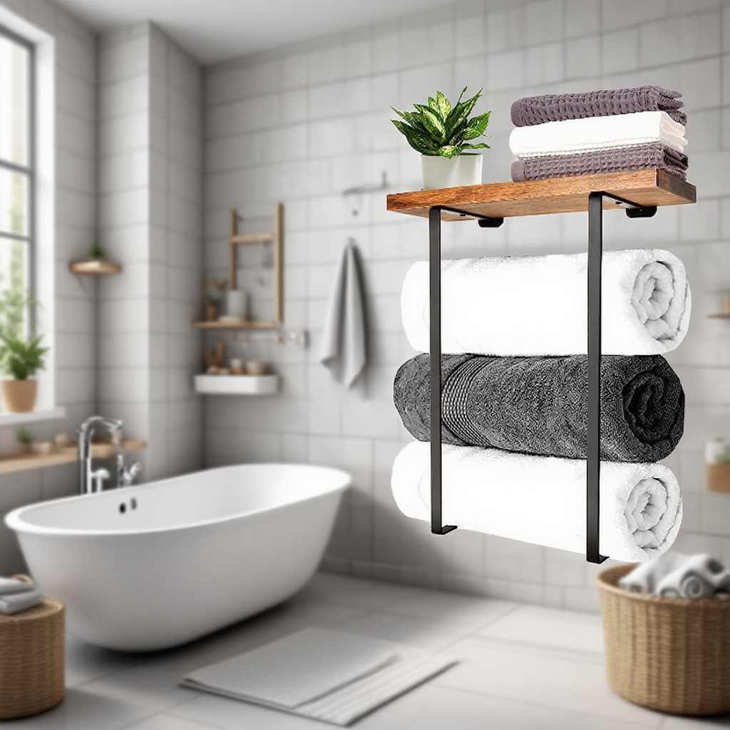 블랙 더블 바 수건걸이