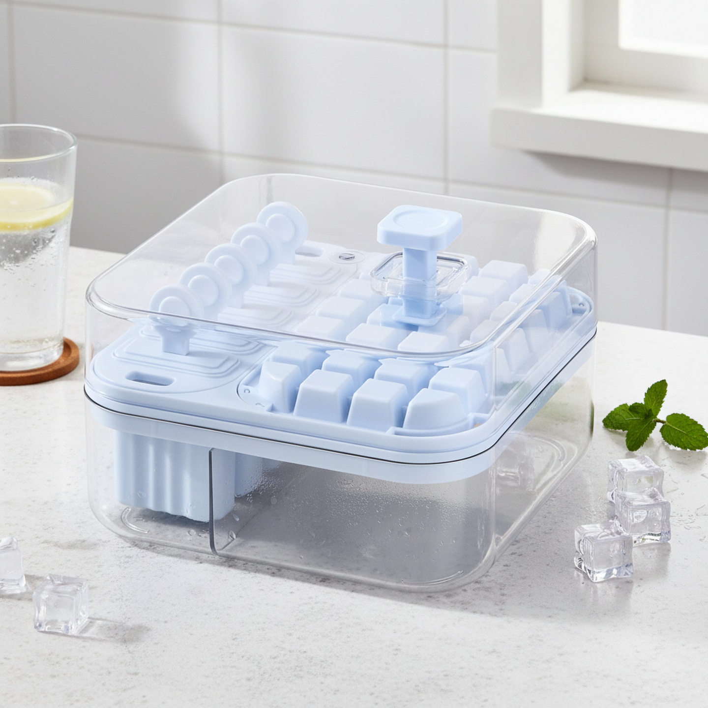 Easy-release silicone ice cube mold with cover