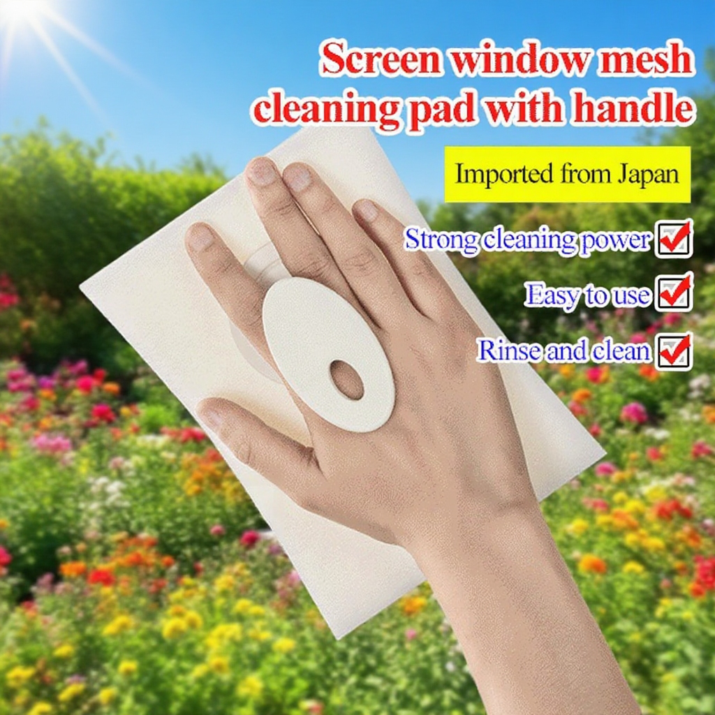 Screen window mesh cleaning pad with handle