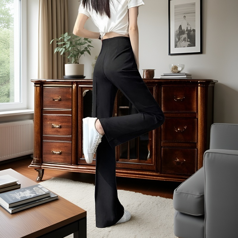 여성 봄가을 작은 키 슬림 와이드 팬츠 처짐 옆 지퍼 정장 팬츠 힙업 일자 팬츠 하이웨스트 캐주얼 팬츠