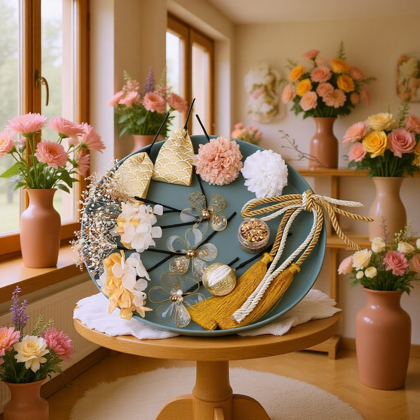 Handgefertigte Kristall-Haarspange mit Trockenblumen für Abschlussfeiern