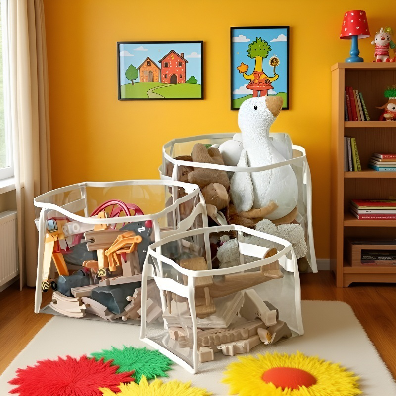 대용량 투명 수납 바구니 장난감 간식 잡동사니 수납 바구니 휴대용 대용량 수납 바구니