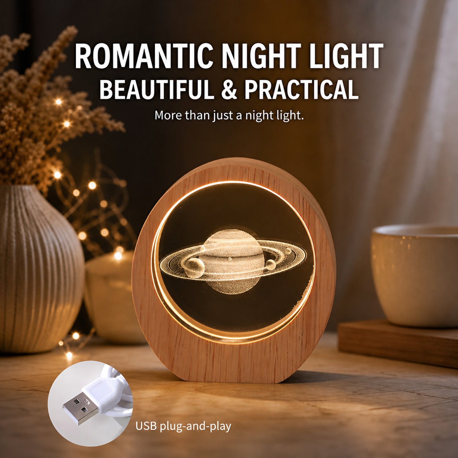 Luminous Crystal Planet Desktop Night Light