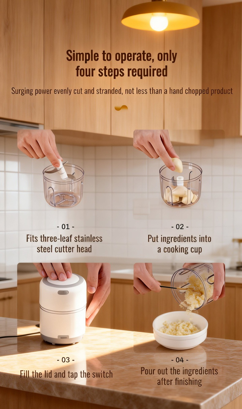 Handheld electric masher for effortless garlic mincing