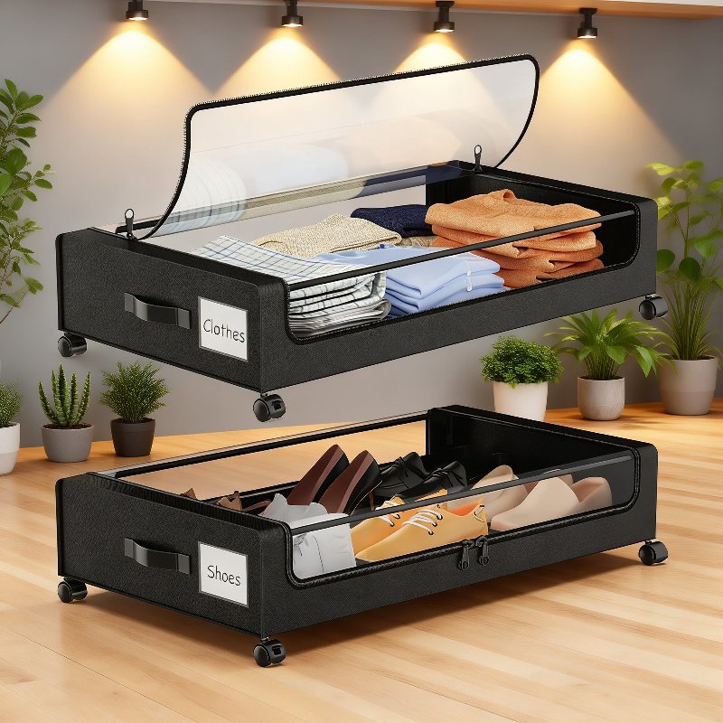 Rolling Foldable Under Bed Storage Box with Dustproof Lid