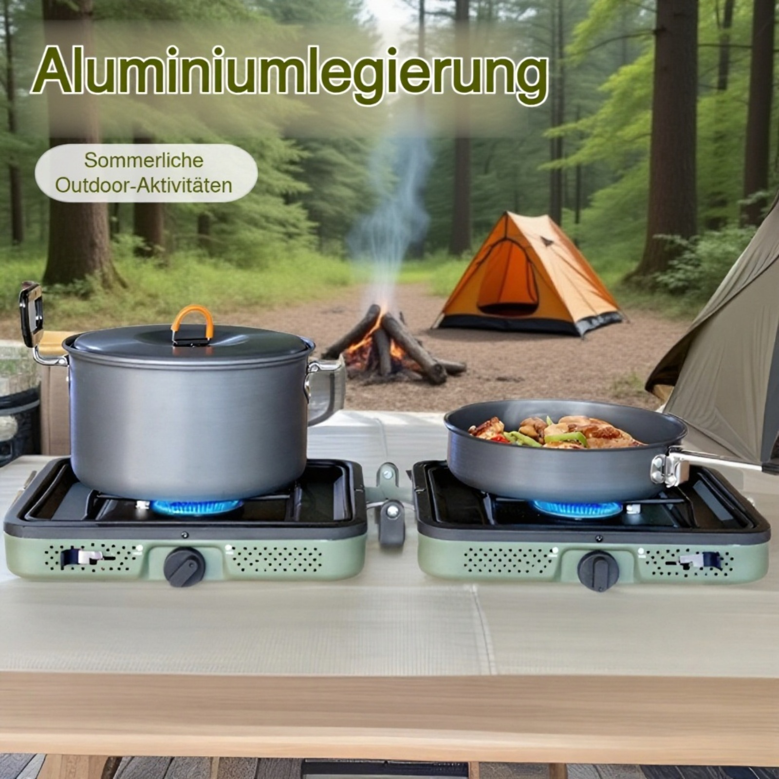 Faltbarer tragbarer Camping-Gaskocher mit zwei Flammen für den Außenbereich