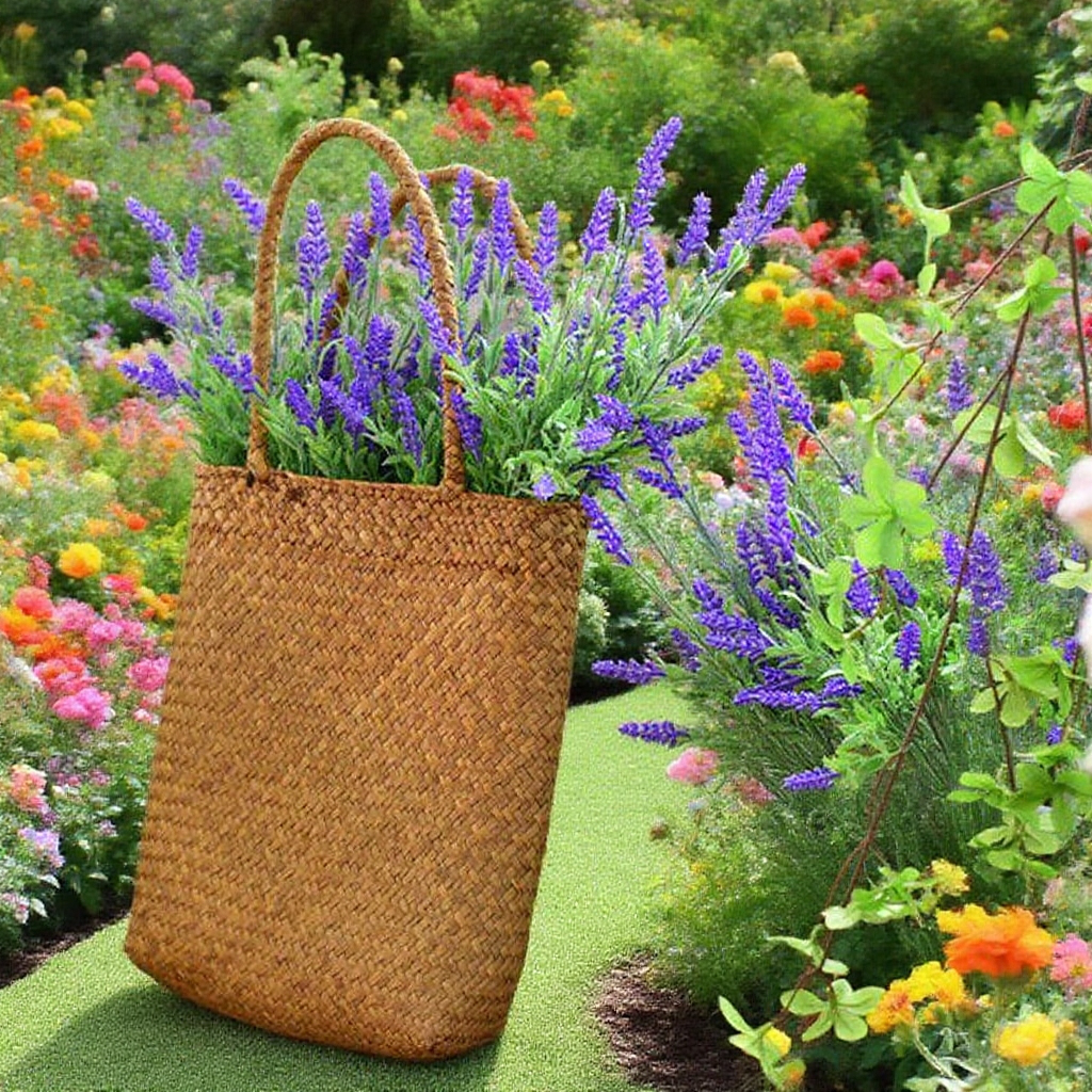 Cesta de mano tejida de algas marinas estilo nórdico