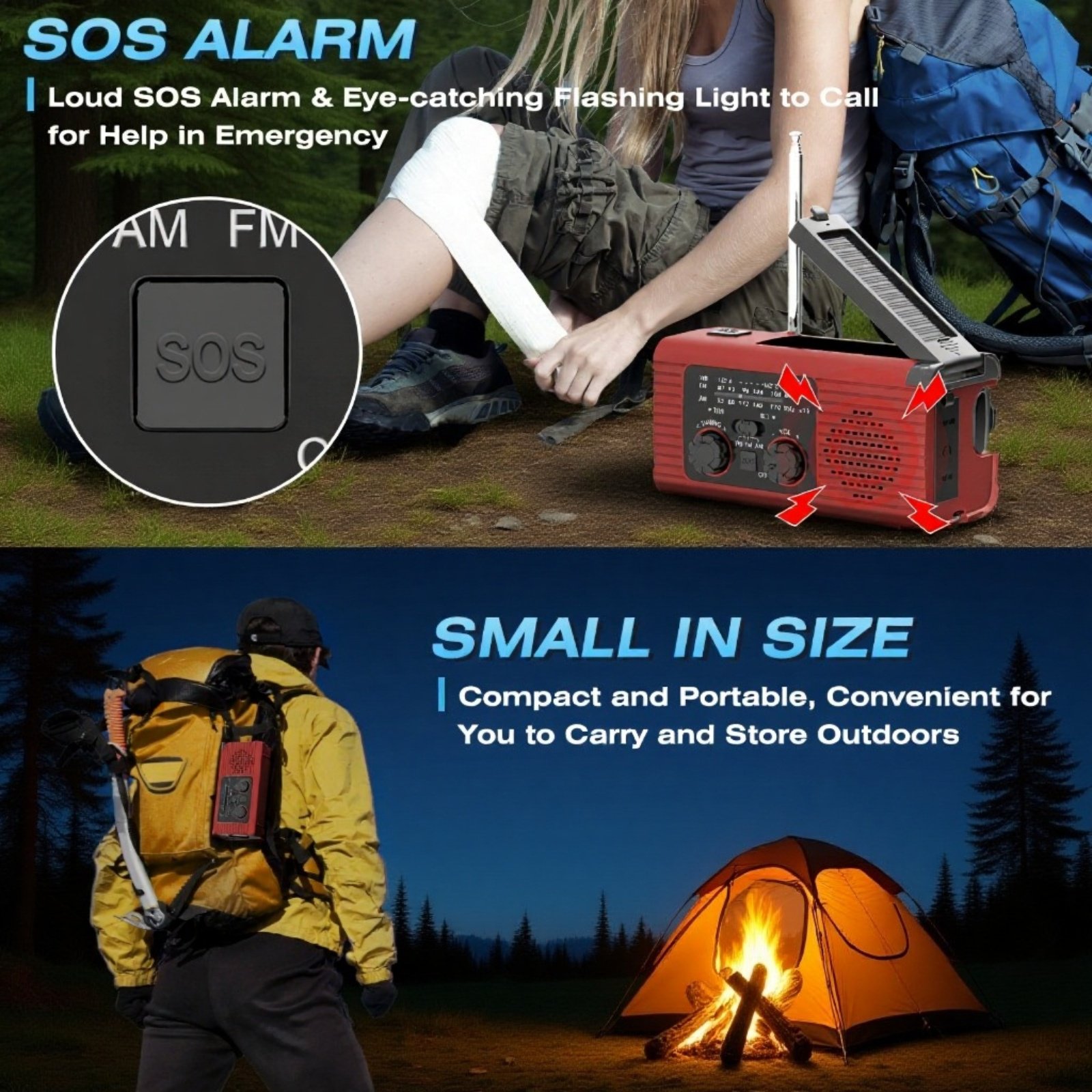 Handkurbel-Akkuradio mit Solarpanel und USB-Anschluss