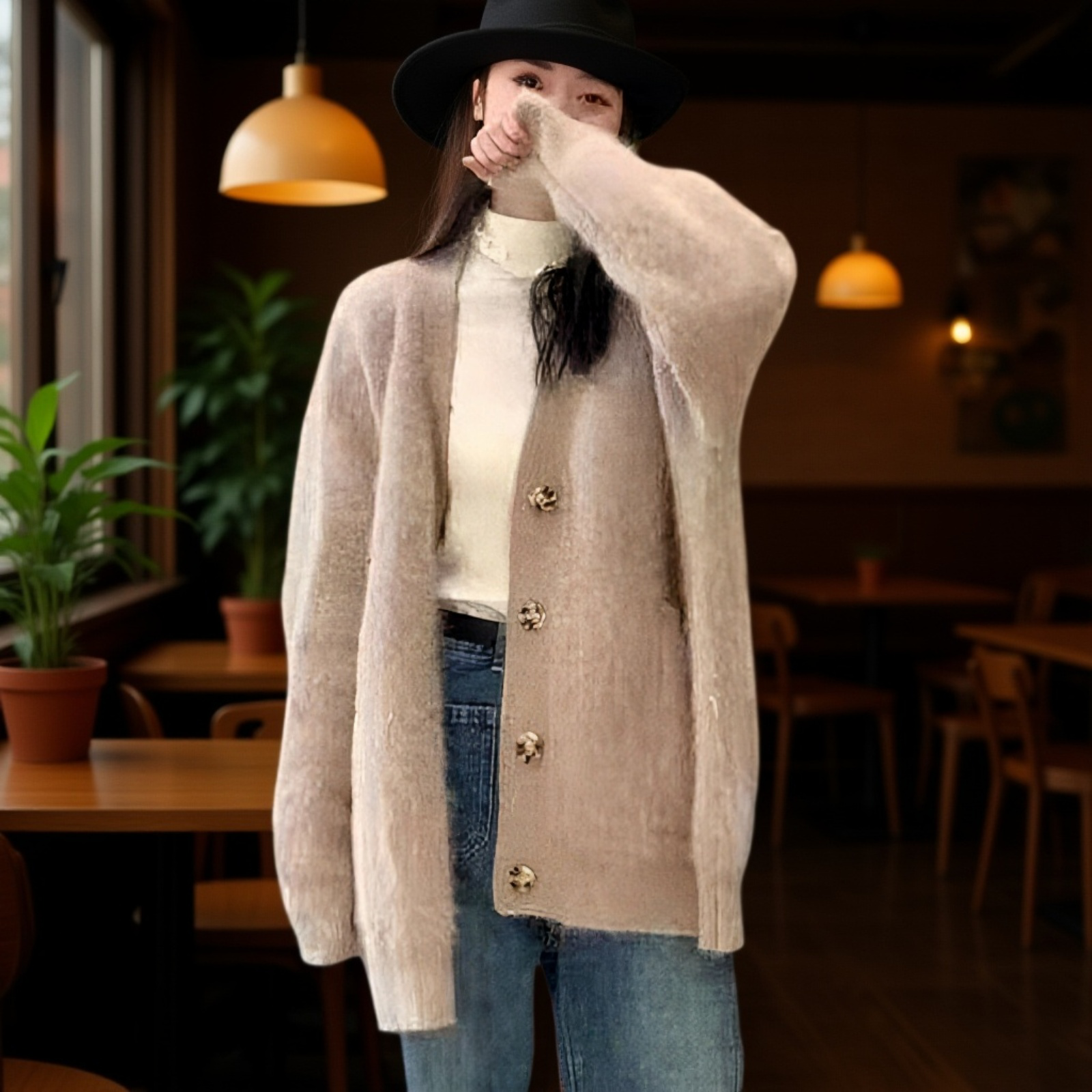 ファッショナブルで柔らかく着心地の良いレディースセーターカーディガン、新しい秋冬スタイル、ゆったりとしたゆったりとした、優しいフェイクミンクニットカーディガン。