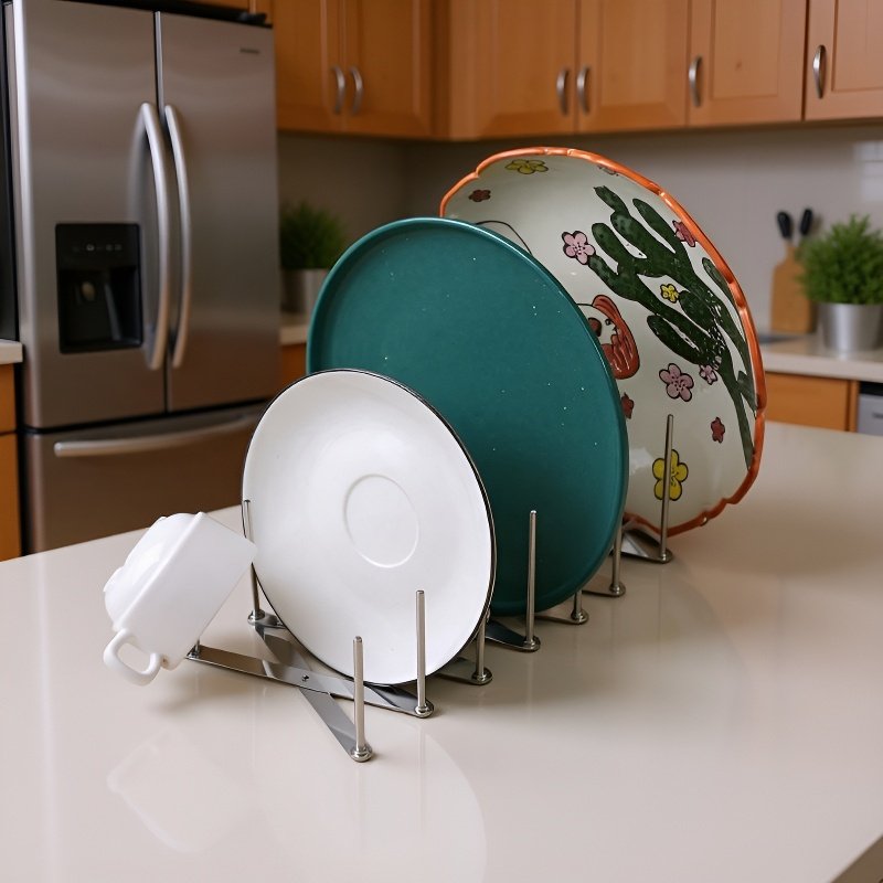 Estante de acero inoxidable multifuncional para platos y tazones, ajustable y extensible