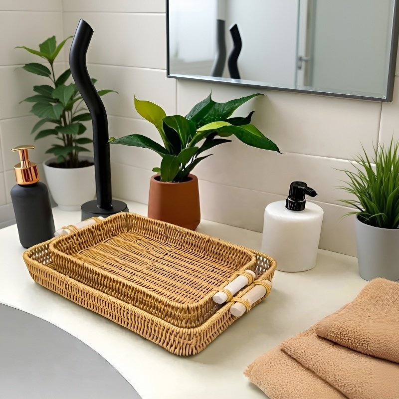 Cesta decorativa de ratán para almacenamiento multiusos