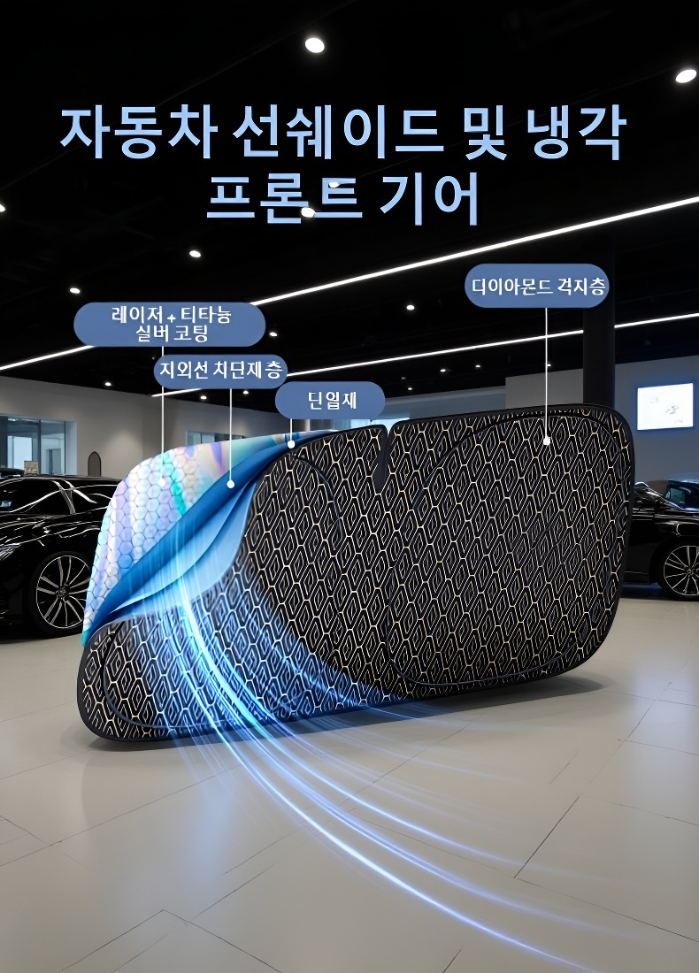 차량 내부에 설치된 레이저 쿨링 햇빛가리개