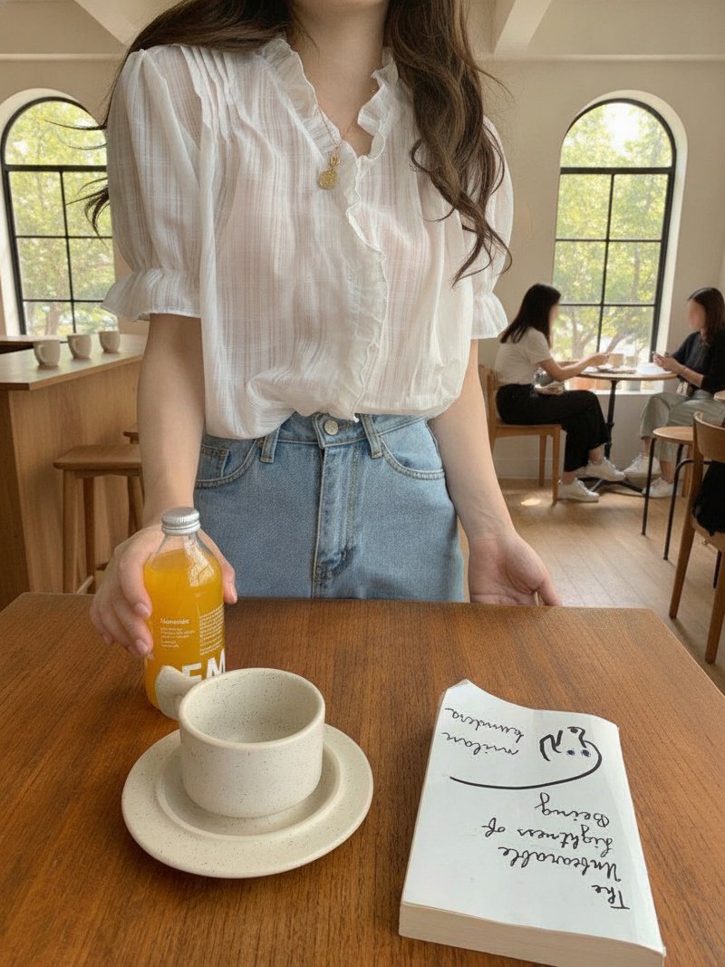 오피스룩에 어울리는 자수 순면 셔츠