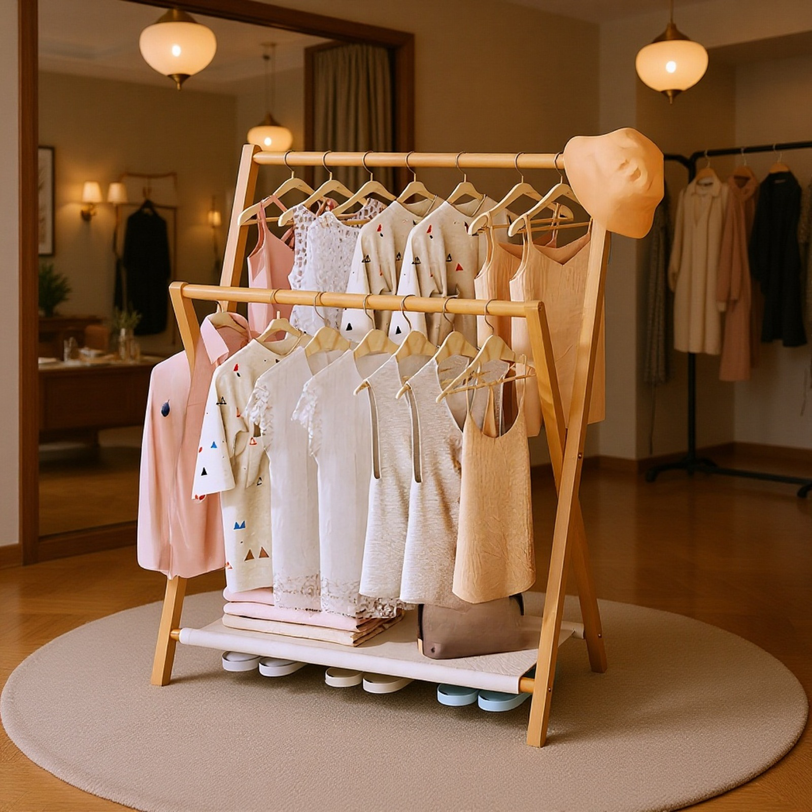 竹制折叠室内衣帽架 晾衣架  シンプル オシャレ 简易衣架 天然材质 无异味 方便收纳 一人暮らし 新生活応援