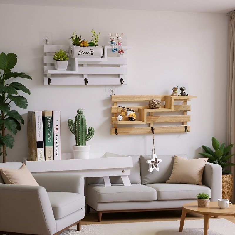 **Półka ścienna z litego drewna bez wiercenia – praktyczny regał na ścianę**