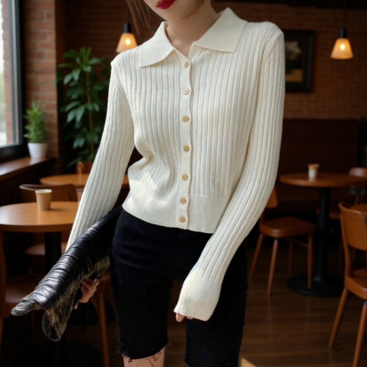 여자 긴팔 니트 카디건+문예 감성 출퇴근 니트 상의