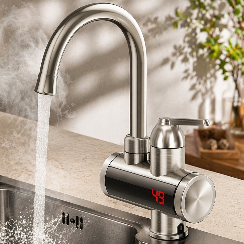 Einfach zu installierender Warmwasserhahn aus Edelstahl