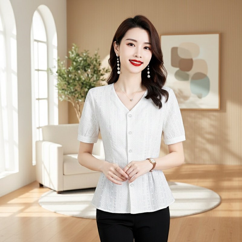 배를 가려주는 세련된 중년 여성용 블라우스