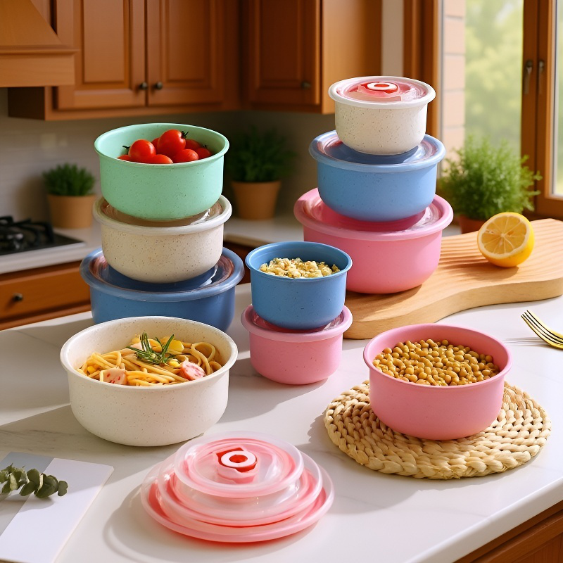 耐久性抜群な麦わら素材の食品保存容器