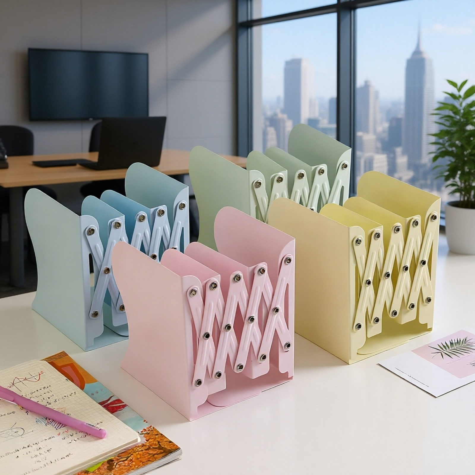 伸縮式金属ブックエンド簡易書立て