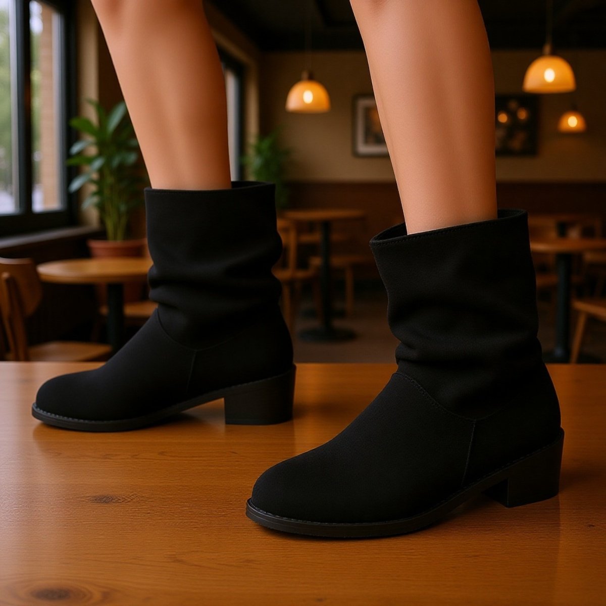 حذاء بوت بكعب عريض من الجلد السويدي للنساء