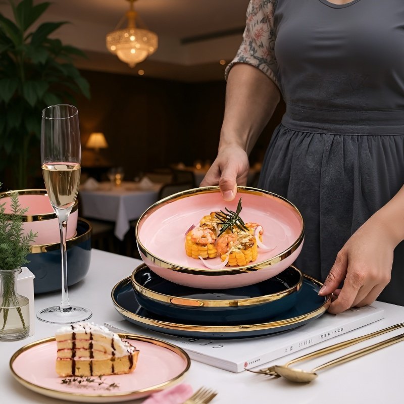 歐式豪華金邊設計陶瓷餐具套裝