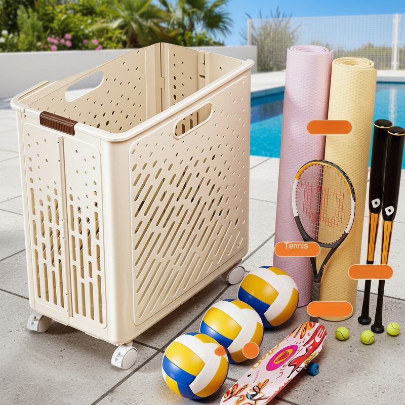 Storage Basket with Wheels for Household Sports Tools