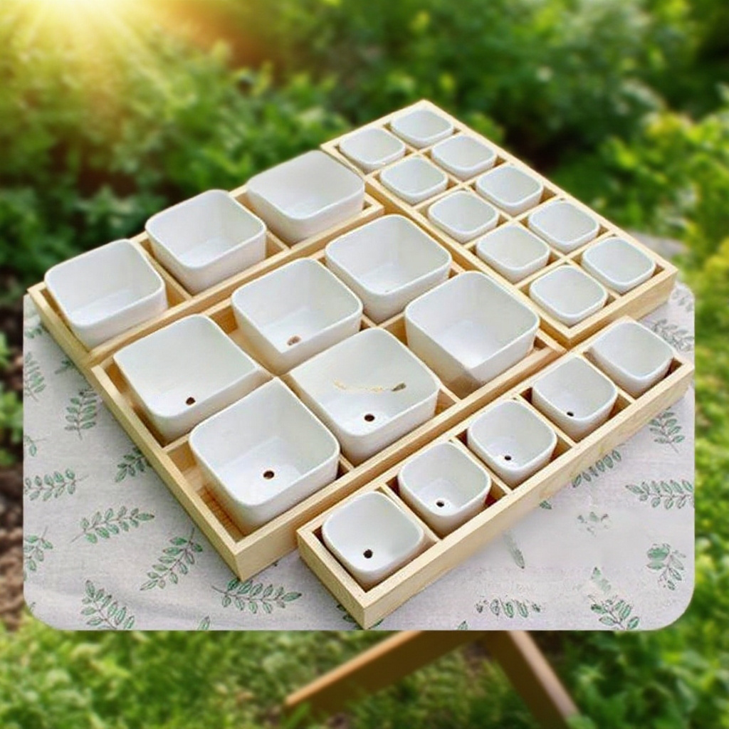 Český: Šestidílný podnos na květináče pro sukulenty