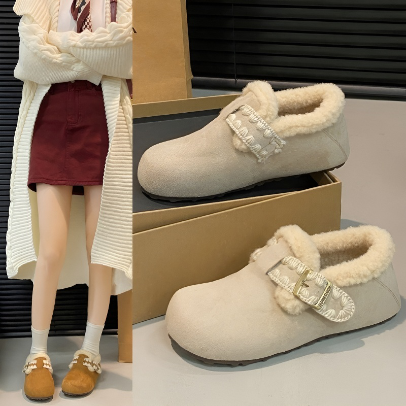 여성 겨울 플랫 컴포트화 측면 착화컷