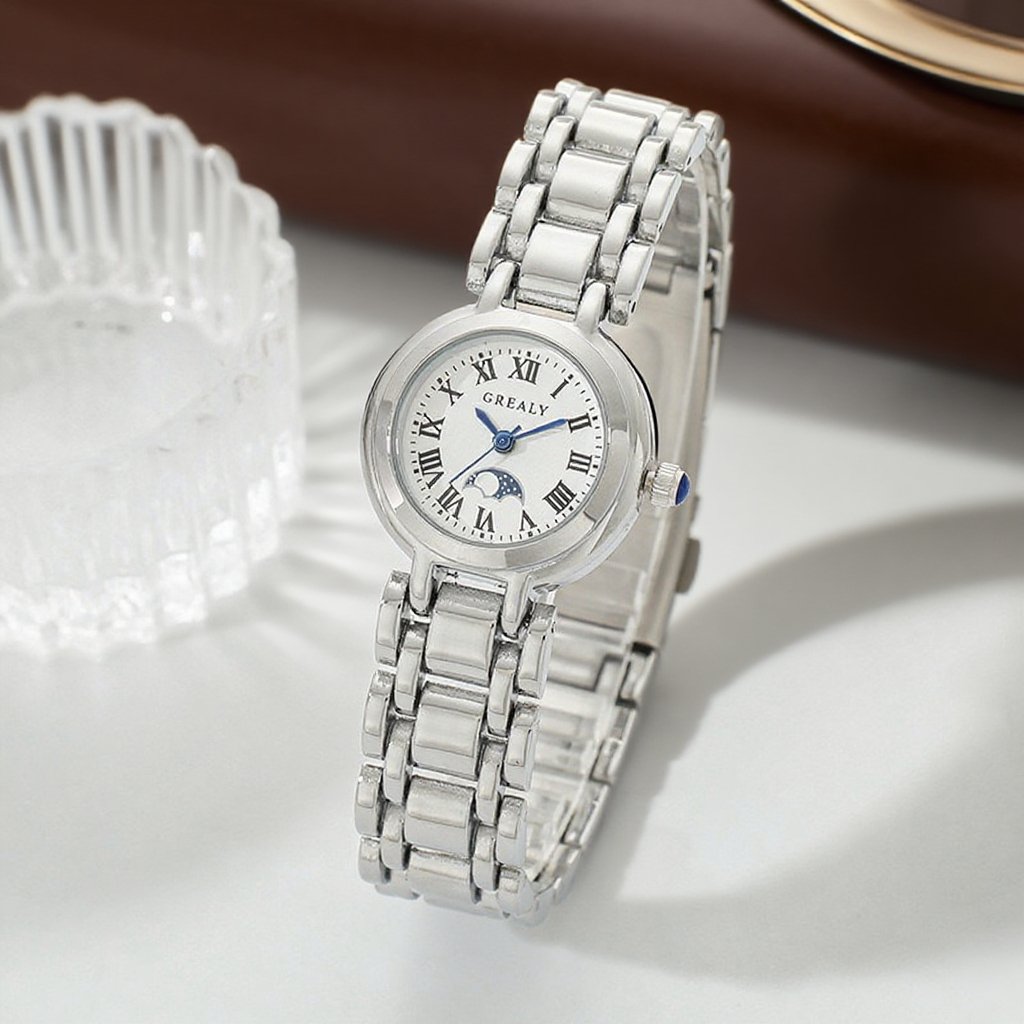 ムーンフェイズ表示付きクォーツ腕時計