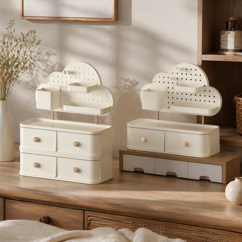 Drawer-Style Desktop Cloud Storage Box with Holes, High-Capacity Organizer Shelf