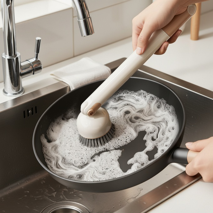 Brosse de nettoyage pour casserole avec manche long