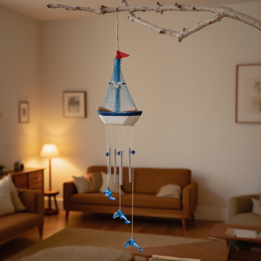 小型木製ボートの空中ペンダント