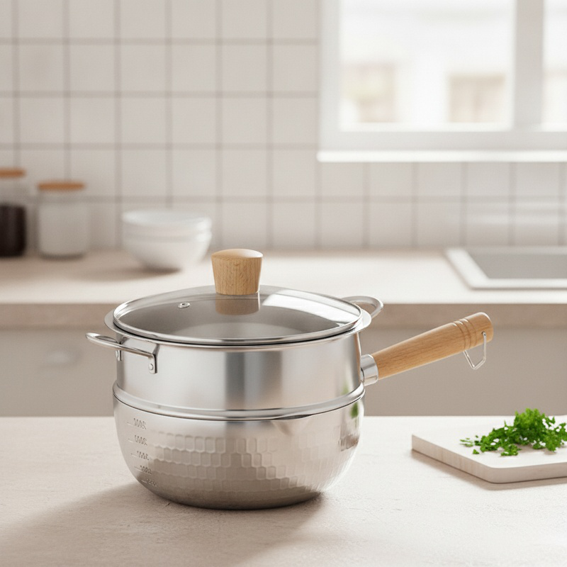 아기 가정용 나무 손잡이 찌개냄비 작은 이유식 냄비 일본식 스텐 라면 냄비