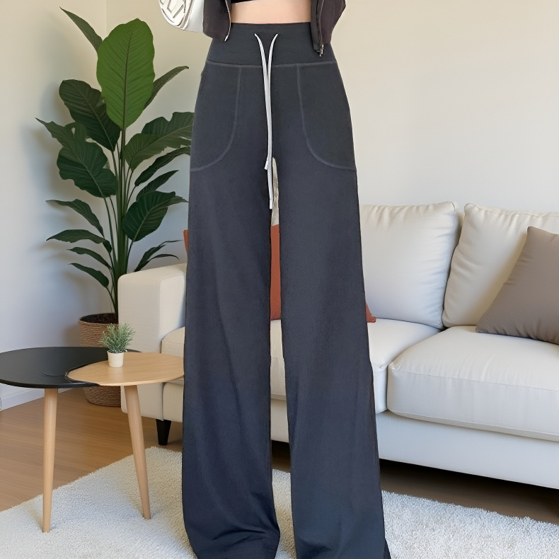 정장 캐주얼 바지 여 추동 긴바지 하이웨스트 슬림 스판 일자 바지 포켓 상어 가죽 슬랙스