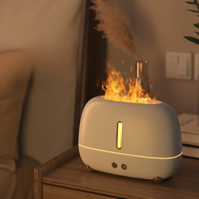 Humidificador USB con llama de colores, difusor de aroma, luz ambiental para oficina y hogar