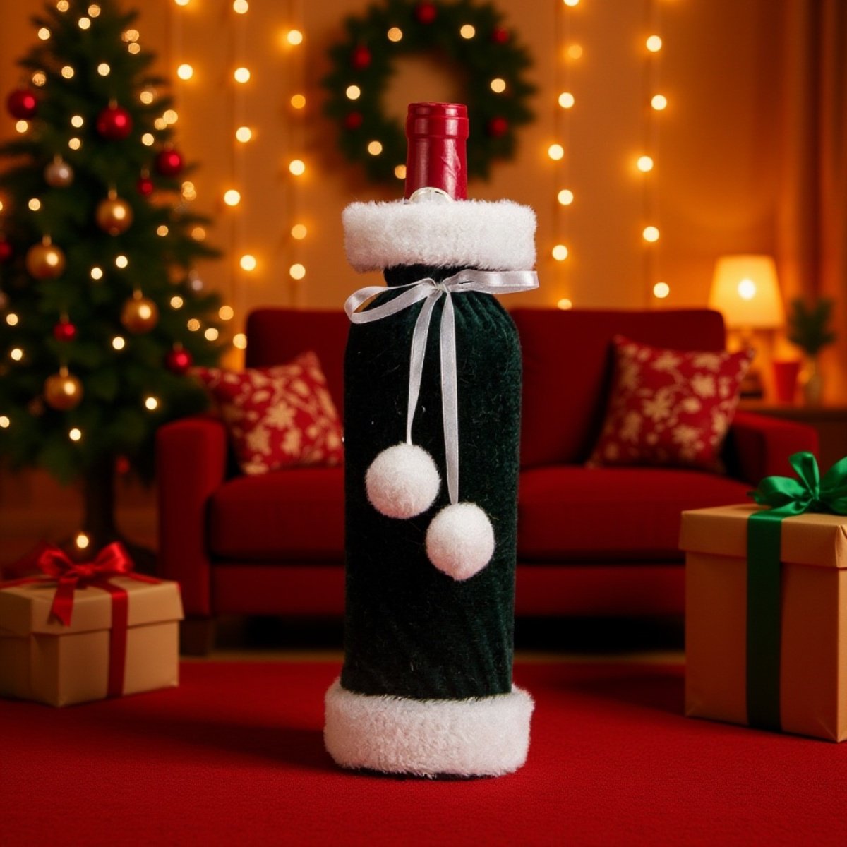 حقيبة زجاجة النبيذ من القماش لعيد الميلاد